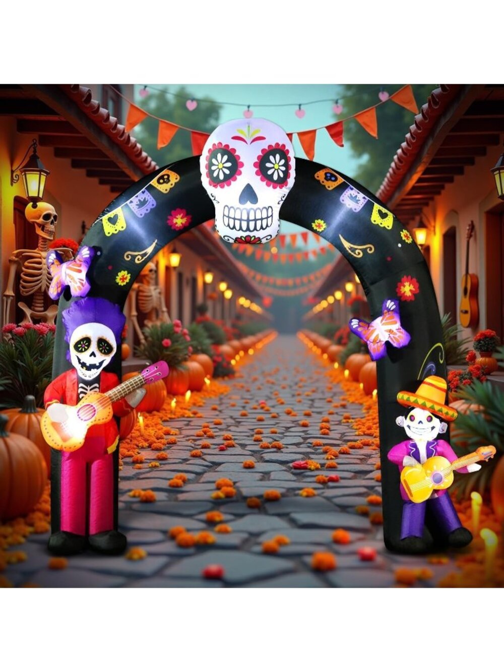 🎃 8FT Day of Dead Arch Halloween Inflatable with Skull Skeleton Built-in LEDs